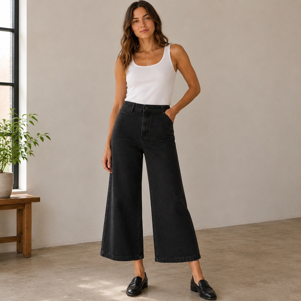 Madewell Black Cropped Wide Leg Jeans 29 Tall Utility Coin Pocket Minimalist